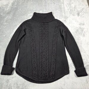 LL Bean Sweater Womens Small Black Cable Knit Turtleneck Preppy